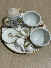 Tea Set Miniature Dollhouse Floral and White Porcelain Tea Set. Used