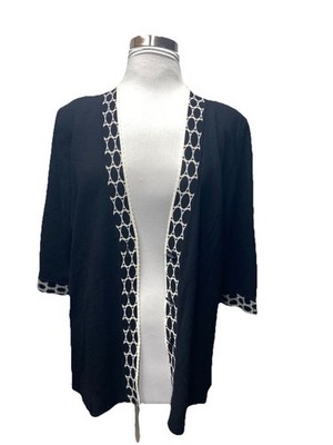 Exclusively Misook Open Knit Cardigan Jacket Black White XL