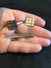 DESTINO VINTAGE TIE BAR W MATCHING CUFFLINKS SILVER GUC — photo 2