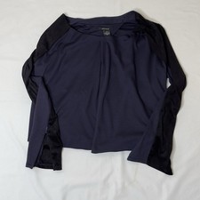DKNY Jeans Cardigan Womens Small Blue Black Cropped Jacket Suede Feel
