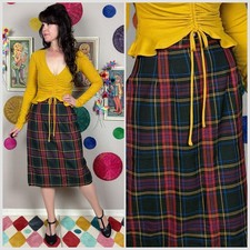 Vintage 1980s Green Tartan Plaid Pencil Skirt  28" Waist