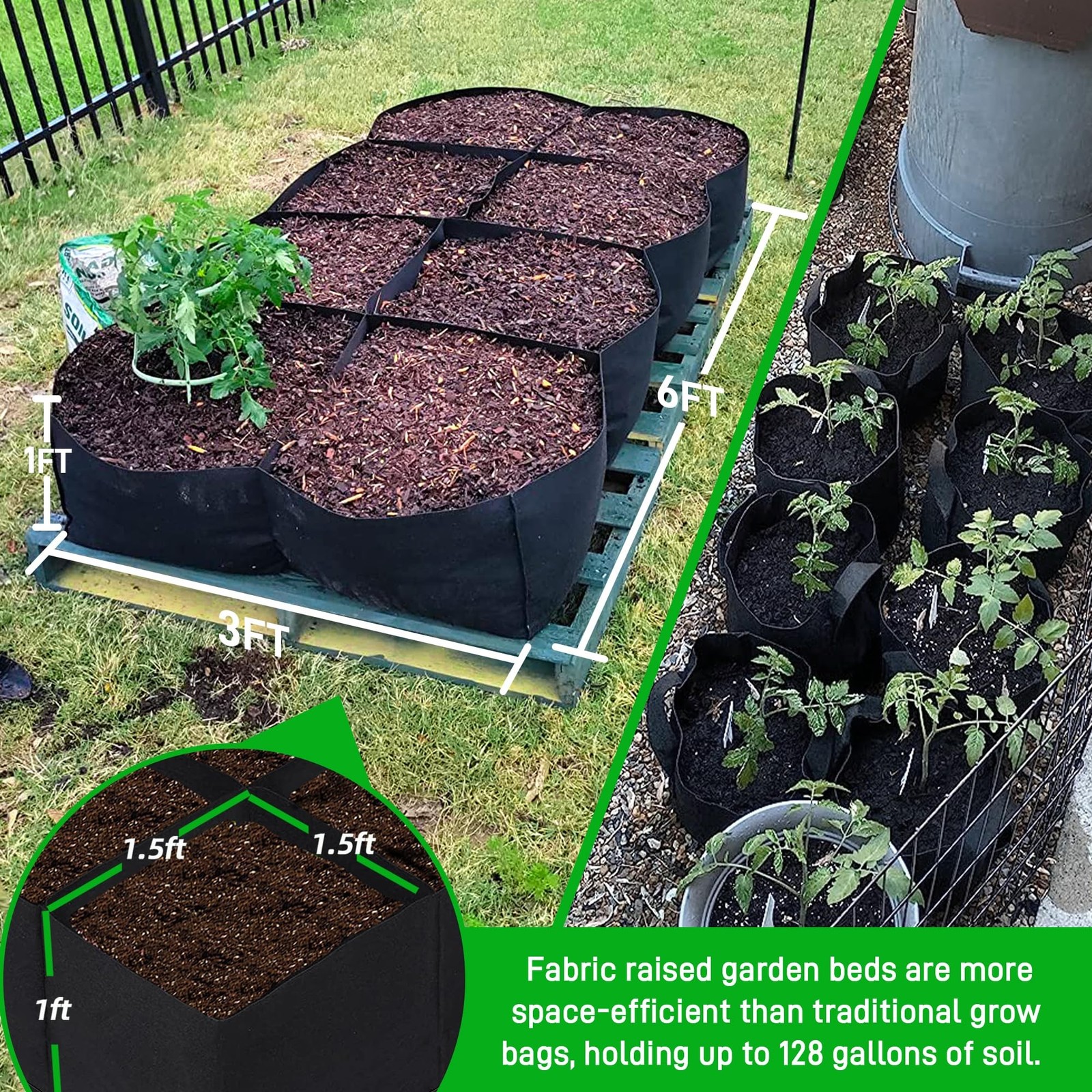 CJGQ 2 Pack Fabric Raised Garden Bed 6x3x1ft Garden Grow Bed Bags for Growing...