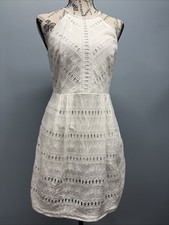 Ann Taylor Loft Petites - Halter A-line Dress Size 4P White Eyelet 100 cotton