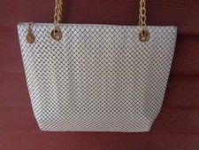 Vintage Large WHITING DAVIS White Metal Mesh PURSE Gold Chain