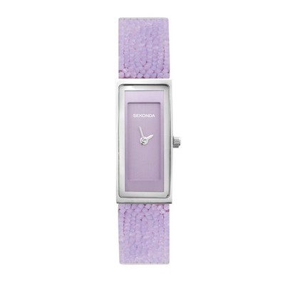 Sekonda Slim Rocks 15 mm rechteckige silberne Damen-Analoguhr mit Flieder