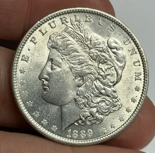 AU+ 1889-P Morgan Silver Dollar (original surfaces) U.S. $1 Coin Almost UNC