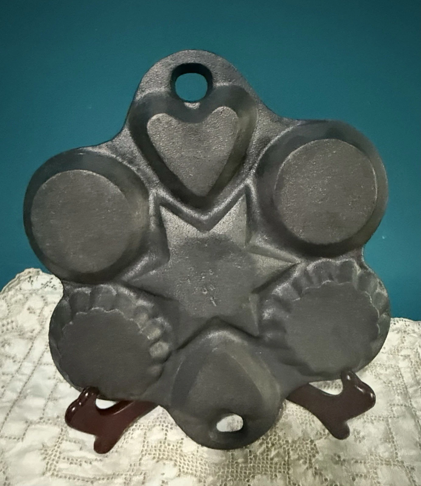 Hearts/ Stars Cornbread Muffins Tartlet Cast Iron VTG Mold - John Wright EUC
