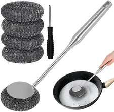 Stainless Steel Scrub Brush Set for Tough Messes with 4 Pads and