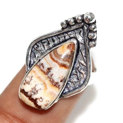 925 Silver Plated Apple Valley Agate Ring US 6 Eye Catching Design Trendy AU N06 - image 1 of 4