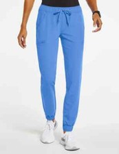 JAANUU Essential 5-Pocket Scrub Jogger Womens L Petite Ceil Blue Skinny NEW