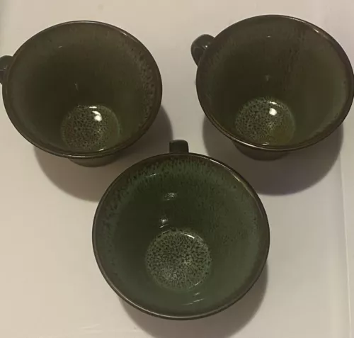 3 Gabbay Mug Coffee Cups Green Stoneware Pottery Dinnerware Speckled
