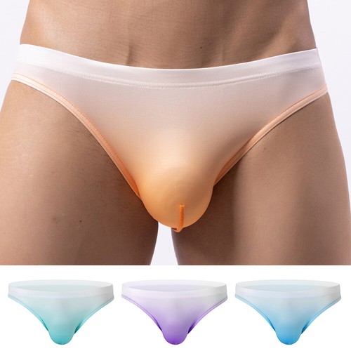 Men's Gradient Low Waist Bikini Briefs Ice Silk Seamless Breathable Underpants - Picture 4 of 28