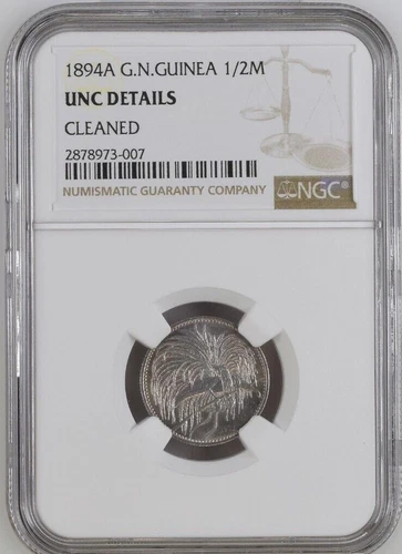 1894-A German New Guinea 1/2 Mark Silver Coin Wilhelm II NGC UNC-Details 