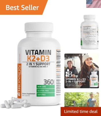 Vitamin K2 MK7 90 mcg & D3 5000 IU Complex - Supports Strong Bones - 360 Count