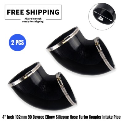 90 DEGREE 4'' ELBOW TURBO/INTAKE PIPING SILICONE COUPLER BLACK 102MM HOSE w/CLAMP