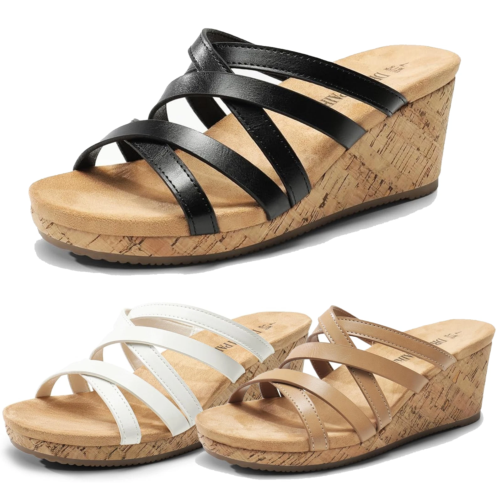 Women Slip On Slide Sandals Cork Strappy Platform Wedge Heel Wedge Sandals