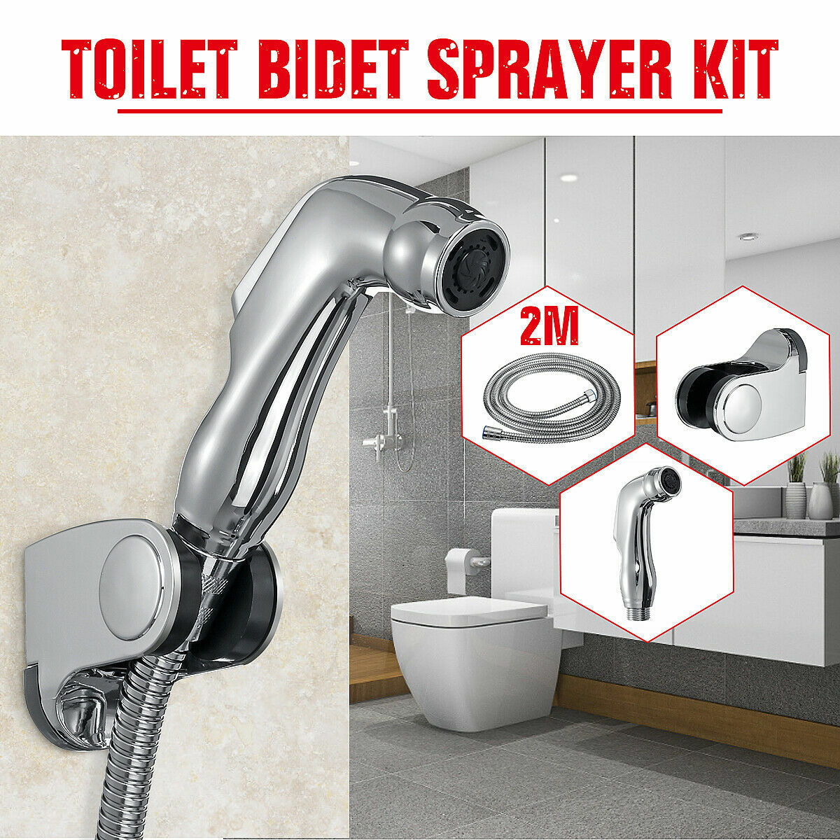 Bidet Douche Toilet Spray Shattaf Shower Head Hose Sprayer Kit Bidet