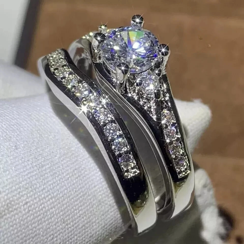 Round Cut 2.00 CT Moissanite Bridal Set Engagement Ring Solid 14K White Gold - Image 3 of 3