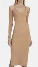 House Of Harlow 1960 Women’s Ribbed MIDI Dress Size M Caramel Minimalist NWTS