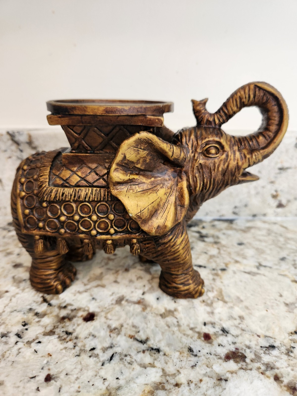Elephant Pillar Candle Holder Bronze Look Resin 6
