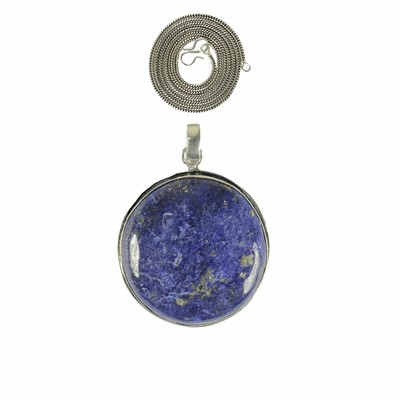 Collier Fait Main En Argent Sterling 925 Avec Pierre Lapis-Lazuli Naturelle – 45 Cm, Chaîne Curb Link