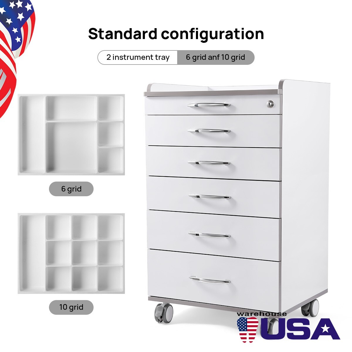 Dental Cart Storage Cabinet 5 Drawers Mobile Utility Cart Medical Cabinet Office