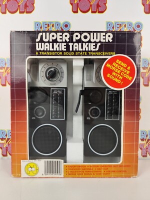 SUPER POWER 2 WALKIE TALKIES 6 TRANSISTOR TOY VINTAGE NEW MORSE CODE '80