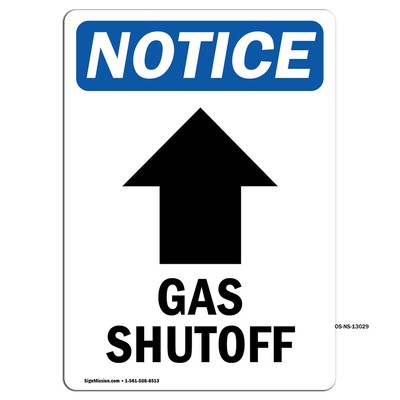 Gas Shutoff [Up Arrow] With Symbol OSHA Notice Sign Metal Plastic Decal