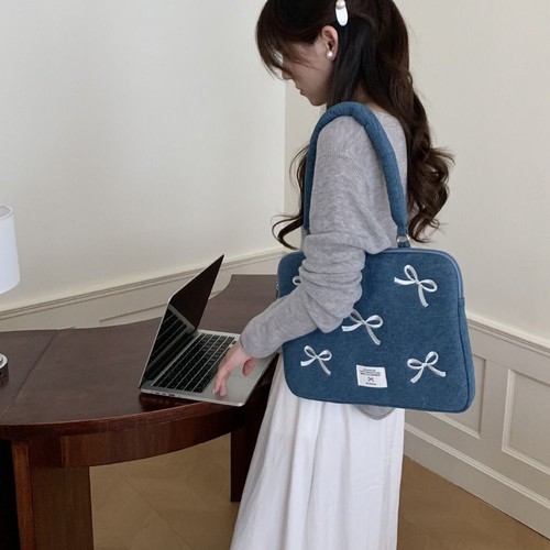 Embroidered Computer Bag Washed Denim Portable PC Bag Fashion Briefcase Cover - Bild 10 von 14