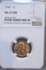 1940 MS67 RD Lincoln Wheat Cent NGC