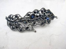 Blue gray silver two leaf crystal hair clip barrette bridal hair clip
