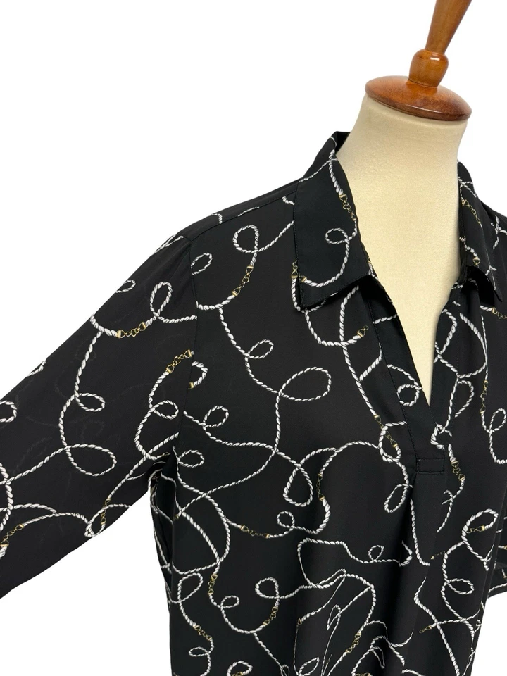 Anne Klein 女式长袖黑白 V 领衬衫 XL 码 — 第 3/4 张图片