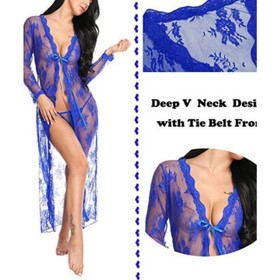 Women Sexy Lingerie V Neck See-through Babydoll Nightwear Sexy Sheer Kimono Robe