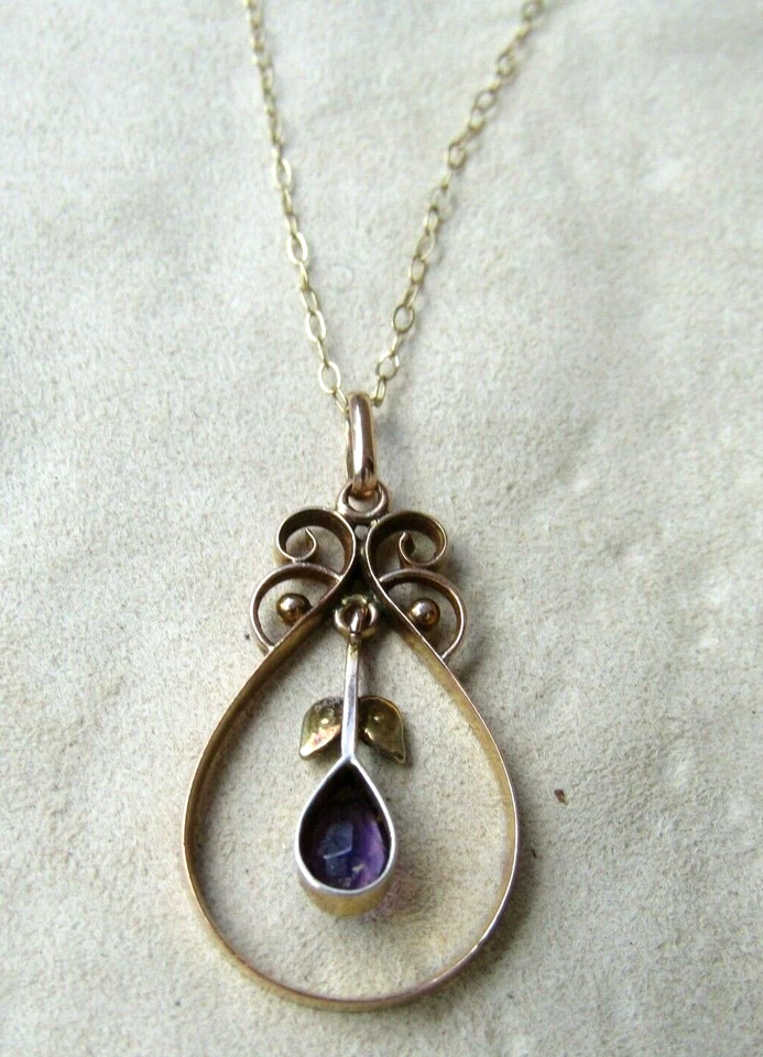 Antique Victorian 9ct.Rose Gold Seed Pearls Amethyst Pendant Necklace. - Image 2 of 4