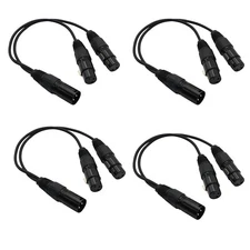 4PC 3-Pin XLR Male to Dual 2 Female Jack Y Splitter Mic DJ Cable Adaptor 16 AWG