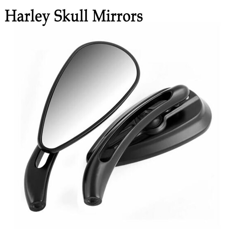 Black motorcycle flame skull teardrop mirrors Harley dyna sportster glide XL883