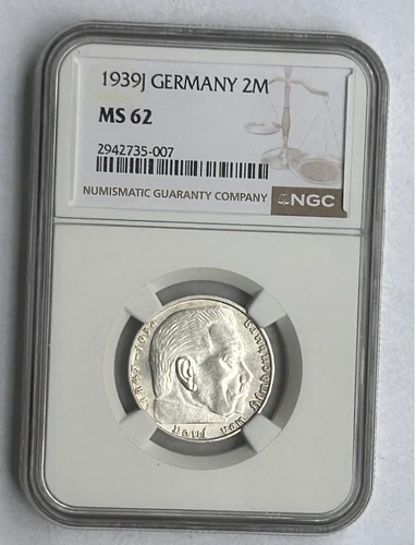 GERMANY SILVER 5 MARK 1939J MS62 NGC