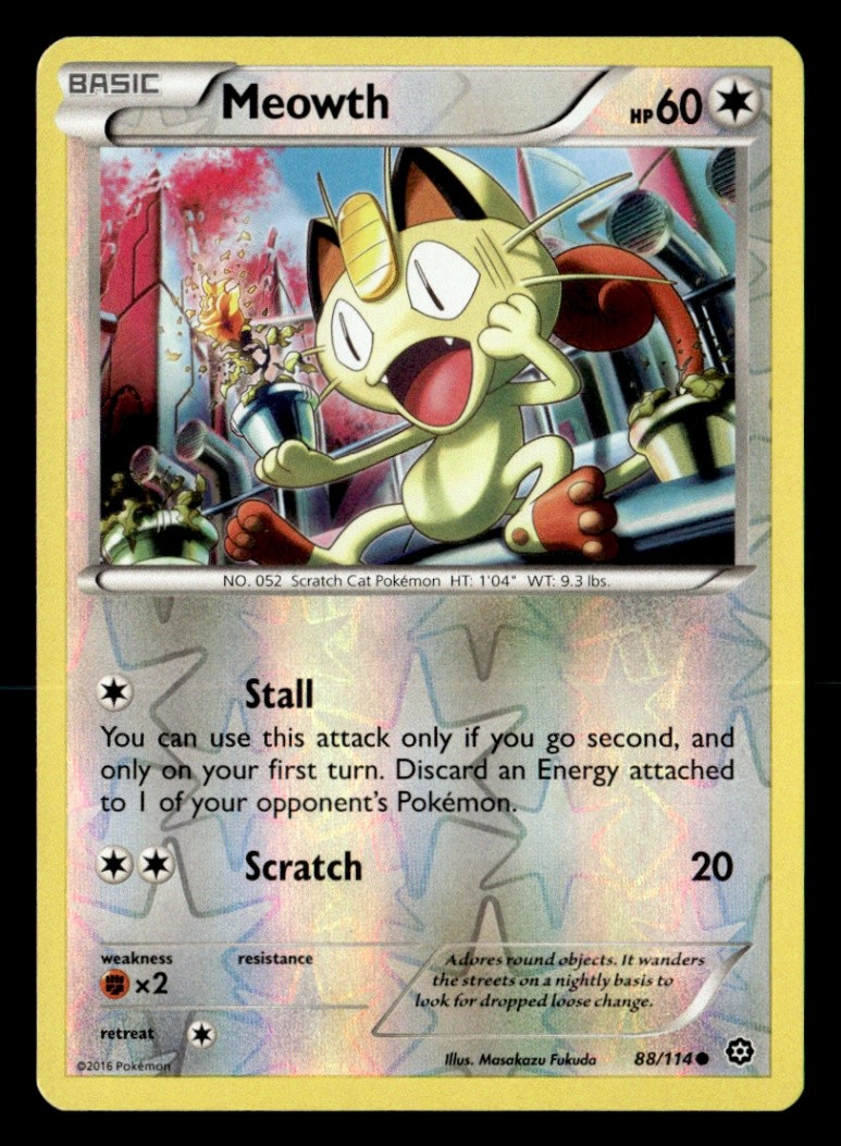 Meowth Common Reverse Holo XY - Steam Siege 88/114 LP Pokémon TCG