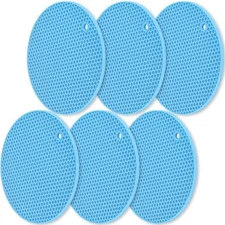 homEdge Silicone Trivets Mat, 6 Packs Multipurpose Non Slip Heat Blue 