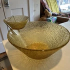 Vintage Anchor Hocking Soreno Amber Glass Chip & Dip Bowl Set MCM