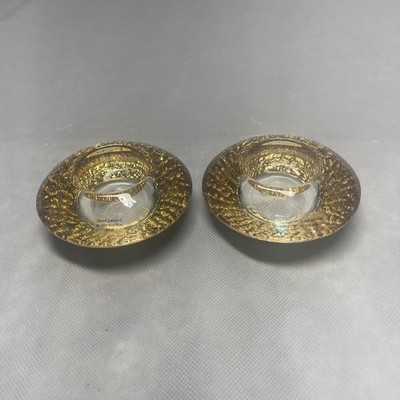 Orrefors Kosta Boda Sweden Gold Discus Votive Lara Hellsten PAIR