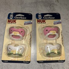 2 Sets Of 2 Gerber NUK Orthodonic Pacifier Size 1 0-6 Months Silicone Pink