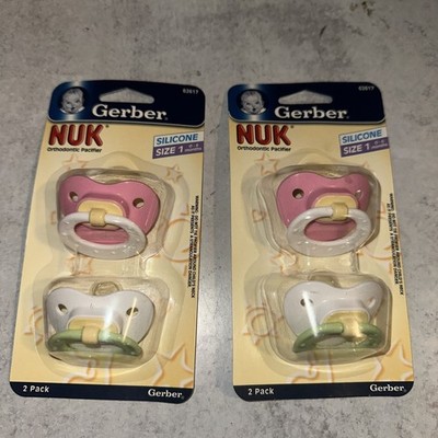 2 Sets Of 2 Gerber NUK Orthodonic Pacifier Size 1  0-6 Months Silicone Pink