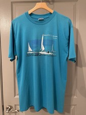 Vintage Squam Lakes NH Blue Graphic T-Shirt Mens XL Made in USA Sailing Nautical