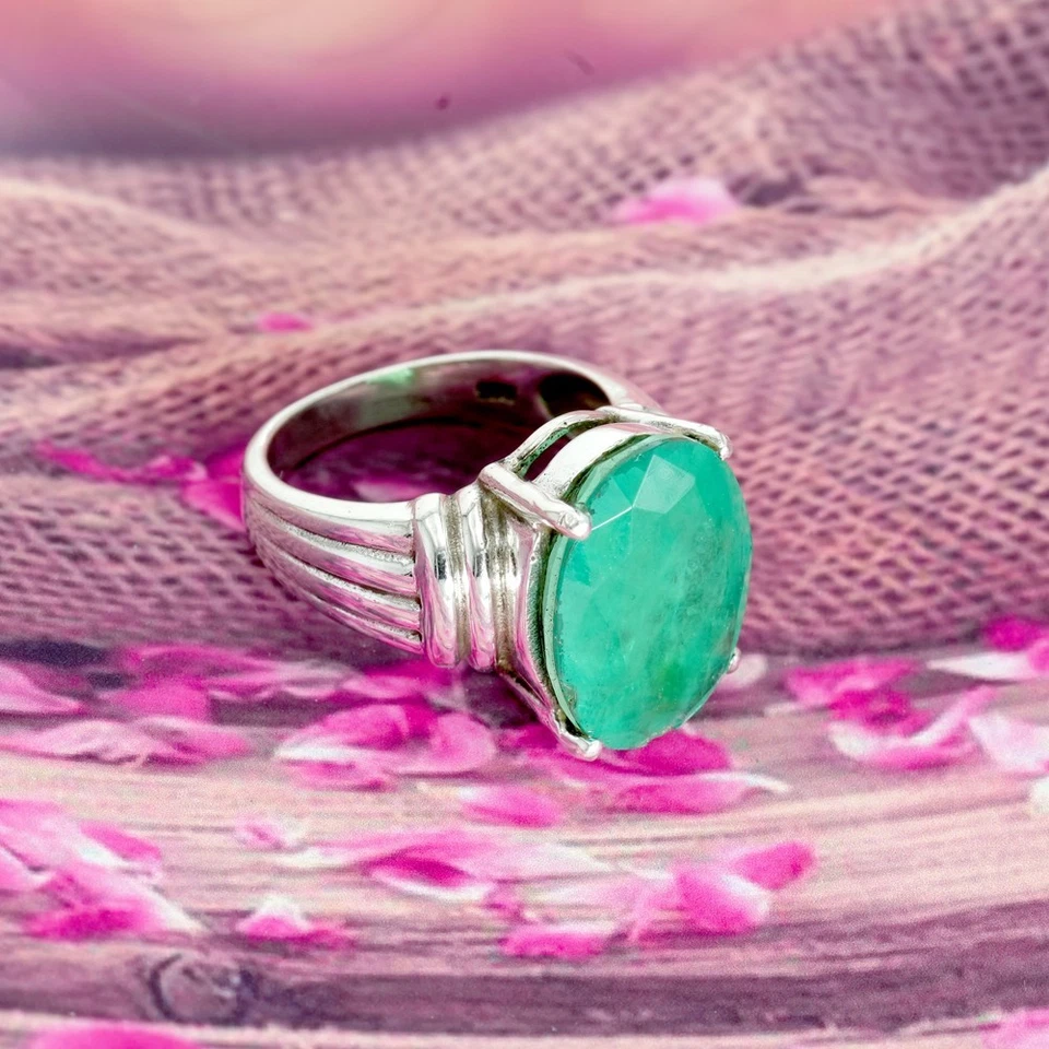 Emerald Ring 925 Sterling Silver Jewelry Wedding Ring Gemstone Jewelry - Image 4 of 4