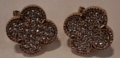 Gold Tone Crystal Clover Clip-On Stud Earrings Pavé Setting Fashion