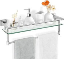 20IN SFGSOWOR Glass Shelf for Bathroom with towel Bar Wall Mount Brushed Nickel