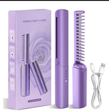 Portable USB Rechargeable Fast Heating Hot Comb Hair Straightener Mini Cordless 