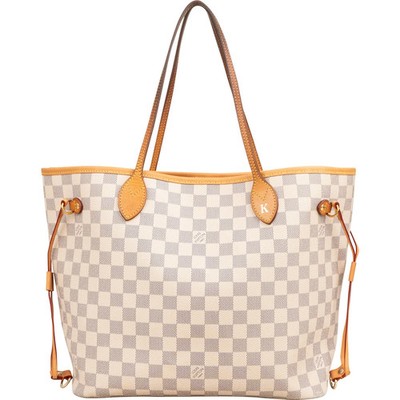 Louis Vuitton Monogram Damier Azur Canvas Neverfull MM Shoulder Bag Tasche