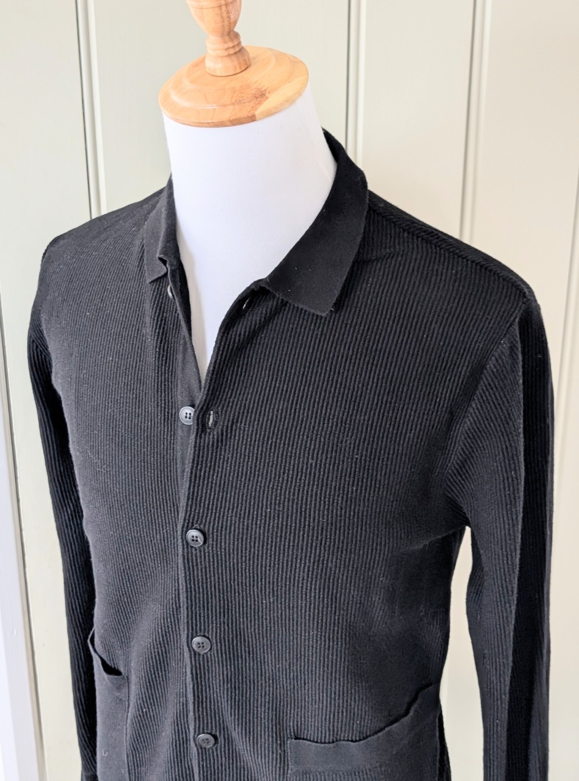 Sunspel Black Ribbed Cotton Cardigan Jacket Medium 40R